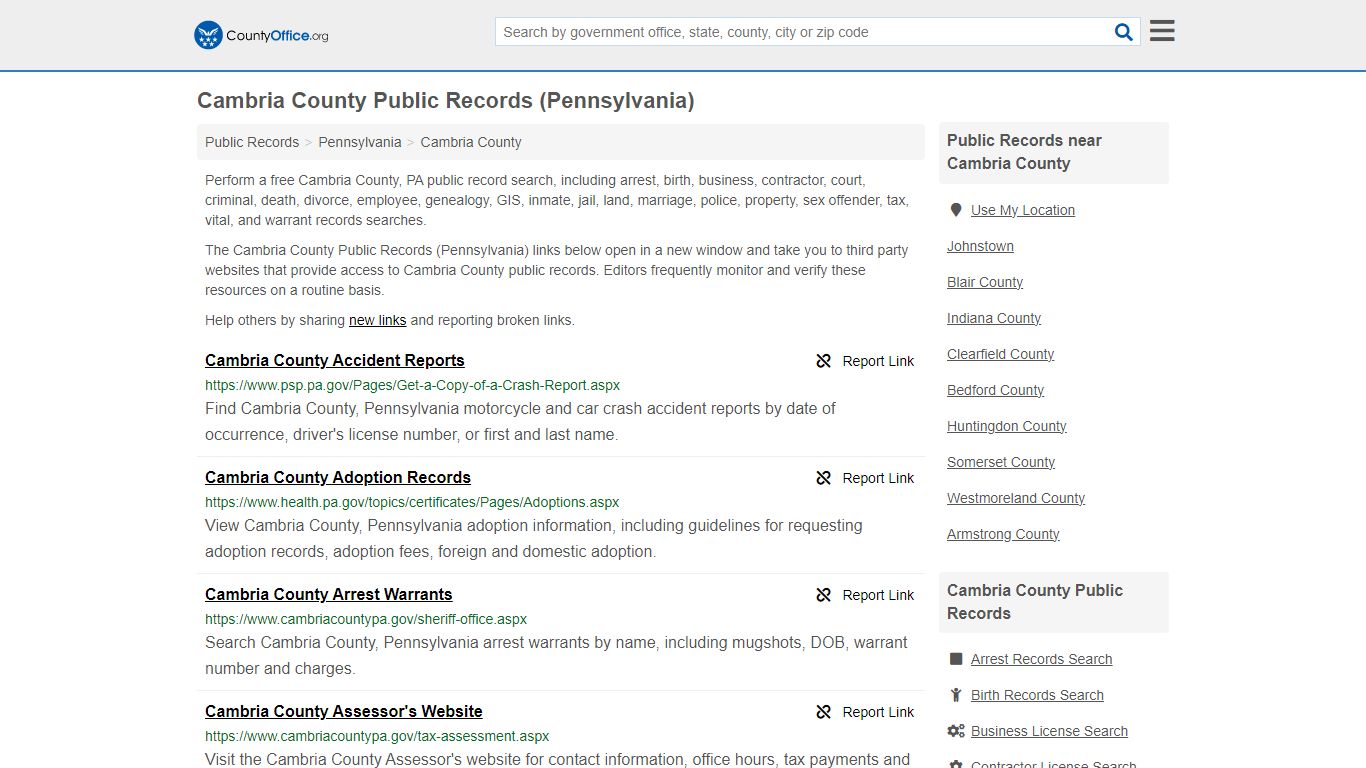 Cambria County Public Records (Pennsylvania) - County Office