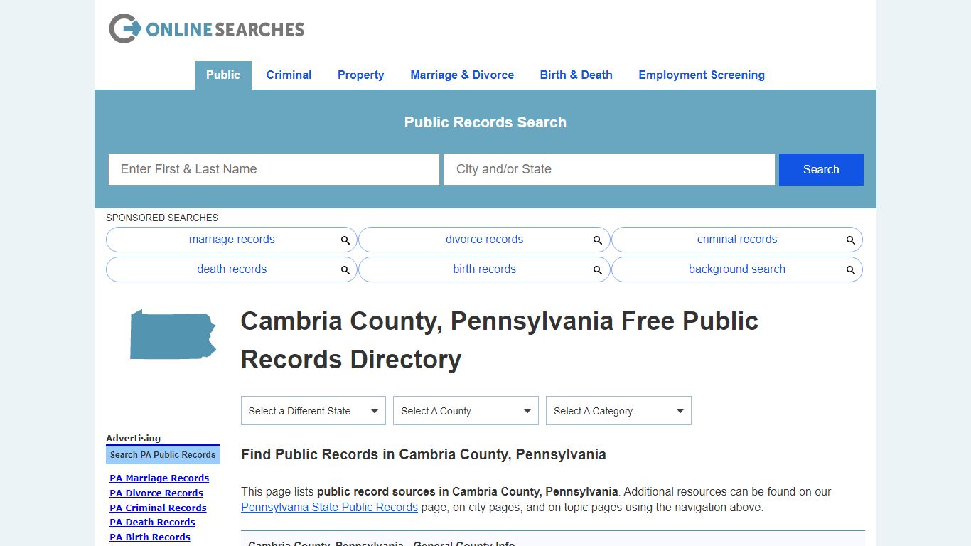 Cambria County, Pennsylvania Public Records Directory